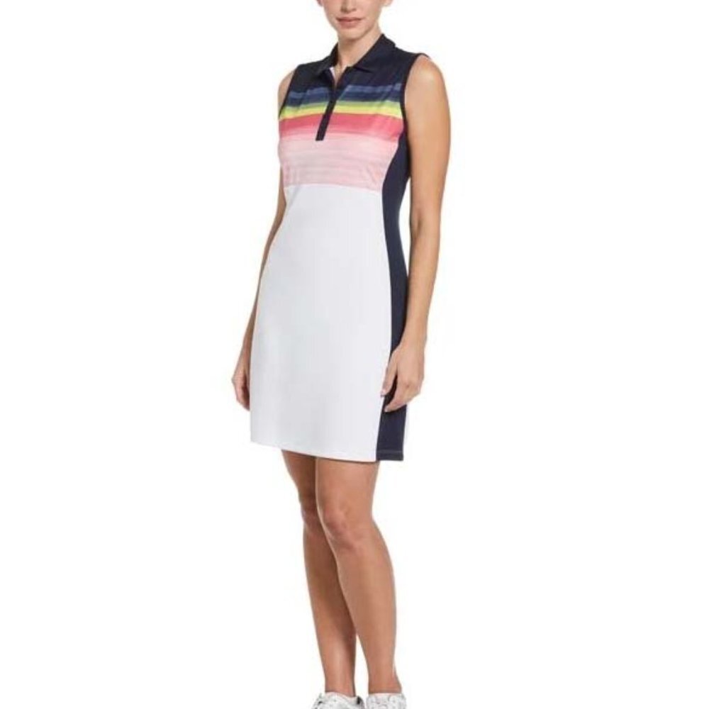 NWT Callaway Women's White Abstract Gradient Print Color Block Golf Dress XL